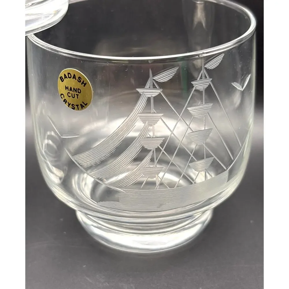 Vintage Badash Hand-cut Crystal Glasses/ Whiskey Glass Clipper Ship Design Set 4